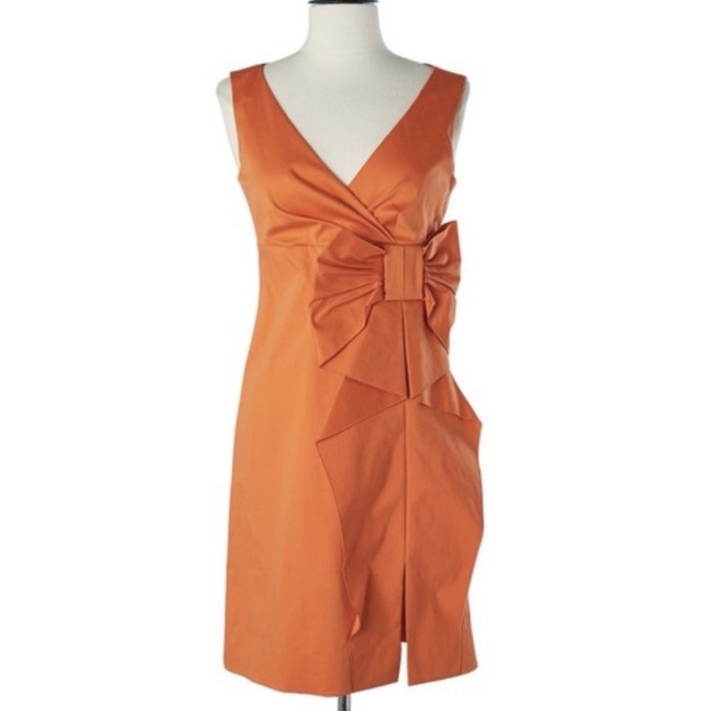 RED VALENTINO Orange Bow Detail Sheath Cotton Dress SZ EU 38 US 0 Cocktail Party